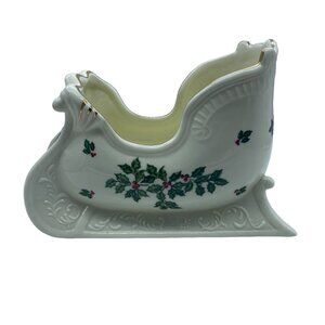 Vtg Christmas Santa Sleigh Decor Baum Bros. Formalities 5.5”x8.5”x4" Porcelain